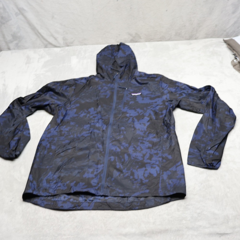 Patagonia Jacket Mens Medium Blue Black Camo Full Zip Houdini Hiking Windbreaker